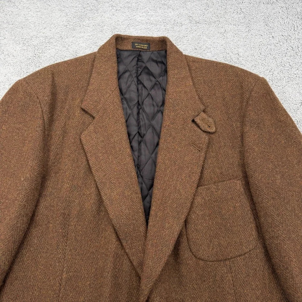 Vintage LL Bean Sport Coat Men 44 Tall Brown Herringbone Tweed Wool Blend Blazer